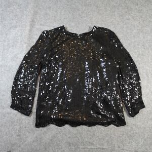 Vintage Valerie Stevens Top Womens 8 All Over Sequin Silk Shimmer Black Holiday